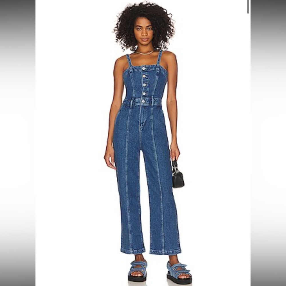 Anthropologie Paige Anessa Cropped Stretch Denim Jumpsuit Size 2